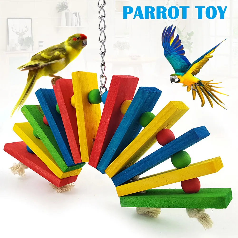 Птицы попугаи жевательные игрушки красочный блок с деревянными бусинами для Cockatiel волнистые попугаи Conure E2S