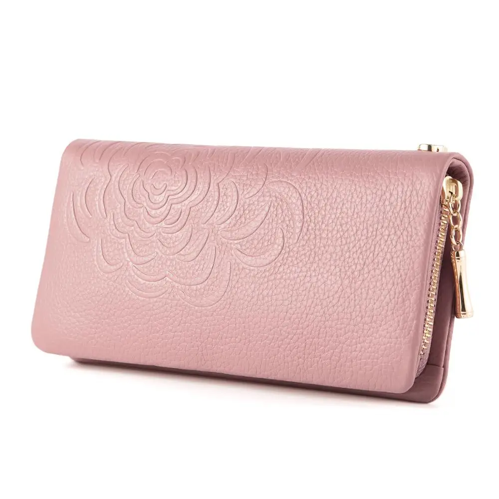 Pink Kattee кошелек из натуральной кожи, модные женские длинные кошельки, держатель для карт, органайзер для телефона, кошелек на молнии, слинг, портмоне клатчи - Цвет: Pink