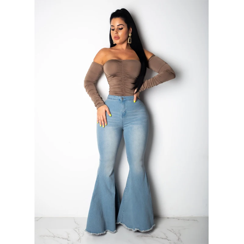 Light blue Новые женские расклешенные брюки, весенние и осенние джинсы, женские повседневные Большие светло-голубые Эластичные Обтягивающие джинсы для женщин, женские брюки - Цвет: Light blue