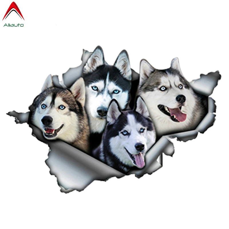 Aliauto Милая наклейка для домашних собак забавная Huskies 3D рваная металлическая