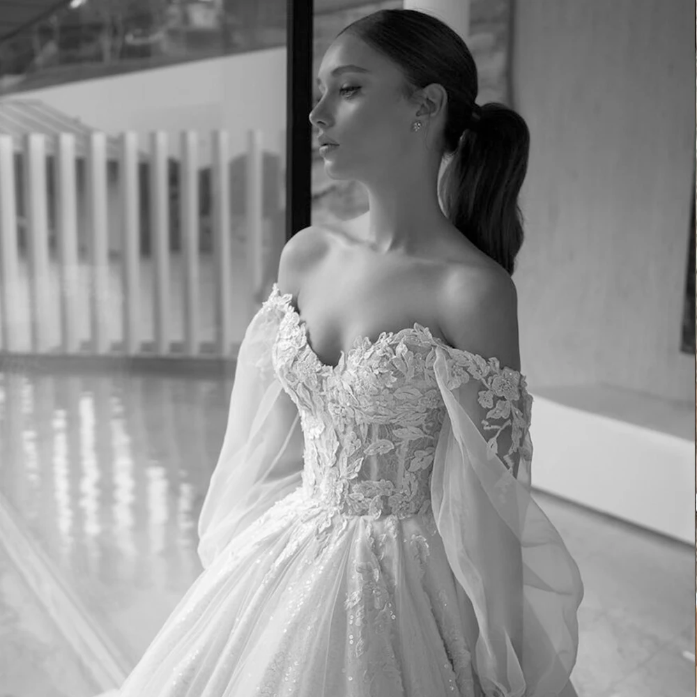 Vestido de Noiva бальное платье с открытыми плечами свадебное платье с длинным рукавом слоновая кость тюль принцесса халат de Mariage Sirene свадебное платье
