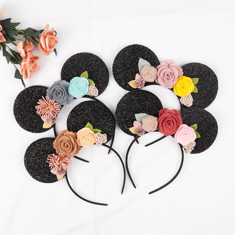 

Xugar Minnie Mouse Ears Headbands for Women Girls Floral Ornament Kid Hair Accessories Children Head Wrap