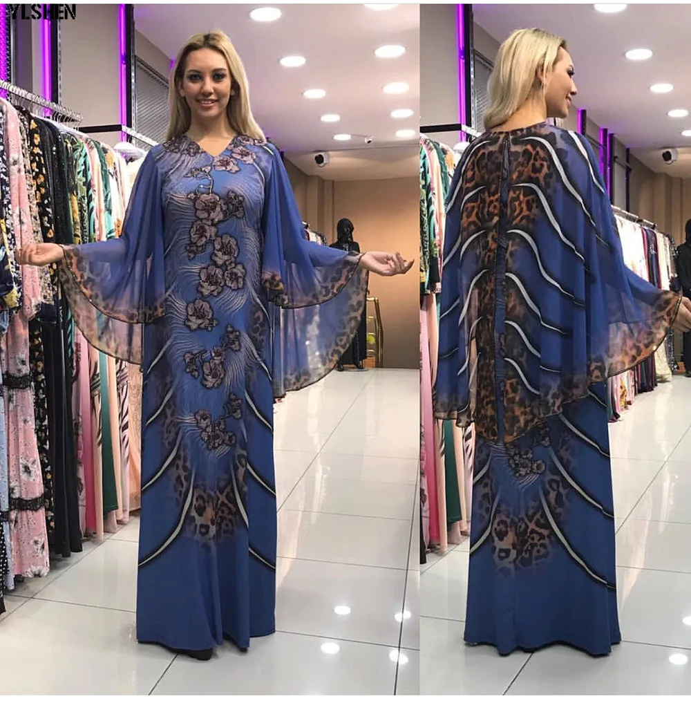 New African Dresses for Women Dashiki Print African Clothes Bazin Riche Sexy Slim Ruffle Sleeve V-neck Evening Long Africa Dress 83