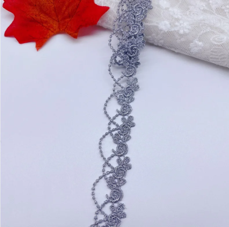 2 Yards Silver Series Lace Trim Wedding Dress Lace Ribbon Embroidered Applique DIY Cosplay Clothing Accessories Sewing