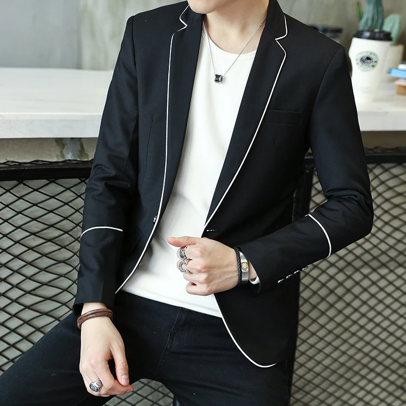 mens clothing casual blazers suit jacket drop shipping slim fit M-3XL white edge at front edge wholesale black grey male