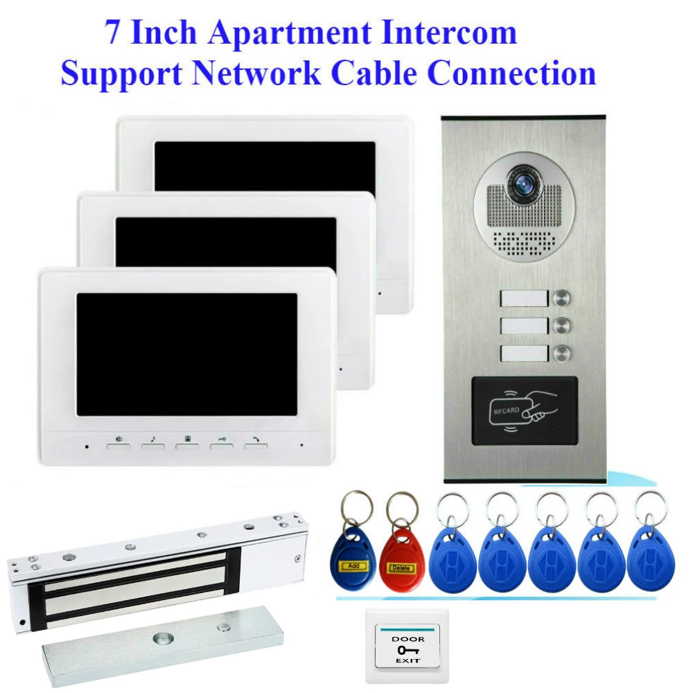 

Multi Apartment Video Door Phone System, Video Intercom Doorbell System, IR Camera with LOCK, 2 ~ 3 Apartments, 7"