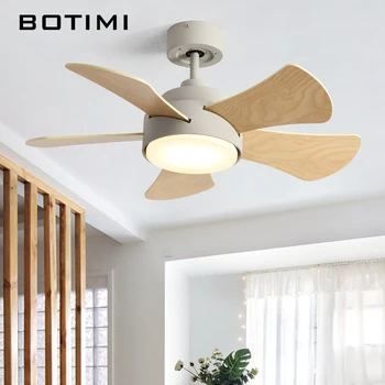 

BOTIMI New Arrival LED Ceiling Fans With Lights For Living Room Home Decor 5 Wooden Blades Low Ceiling High Ceiling Cooling Fan