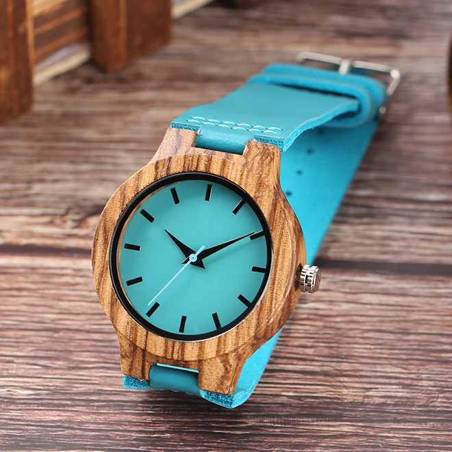 Cena Luksusowy królewski niebieski drewna zegarek Top kwarcowy zegarek na rękę 100% naturalny bambus zegar na co dzień skóra