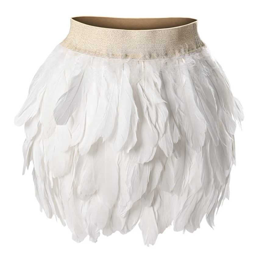 Белая Мини-юбка с крыльями ангела, лебедь, перо, комплект, эластичная талия, высокая Уличная Сексуальная Одежда для Хэллоуина, для клуба вечерние, для танцев, в готическом стиле