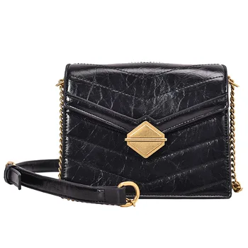 

Retro Mini Bag Women's New Style Small Black Bag Textured Chain Shoulder Messenger Square Sling Bag