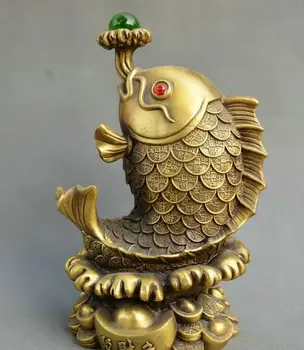 

China FengShui old bronze Fortune fish Money fish amass fortunes wealth statue