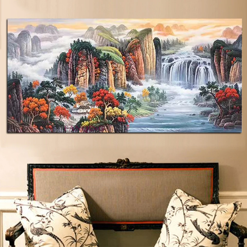 Mountain and River Full Drill square round Diamond embroidery Chinese landscape 5D DIY Diamond Painting Cross Stitch