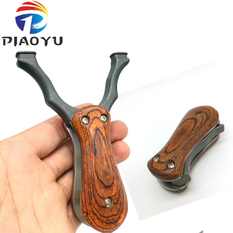 Portable Compact Wooden Handle Folding Slingshot Hunting Catapult rubber band 