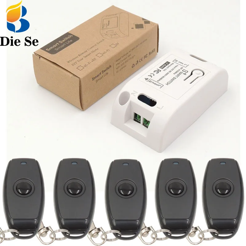 

DieSe Universal Wireless Remote Control 433Mhz AC 90~220V 10A 1CH Relay Receiver Module and Fobs For LED and Light Lamp Control