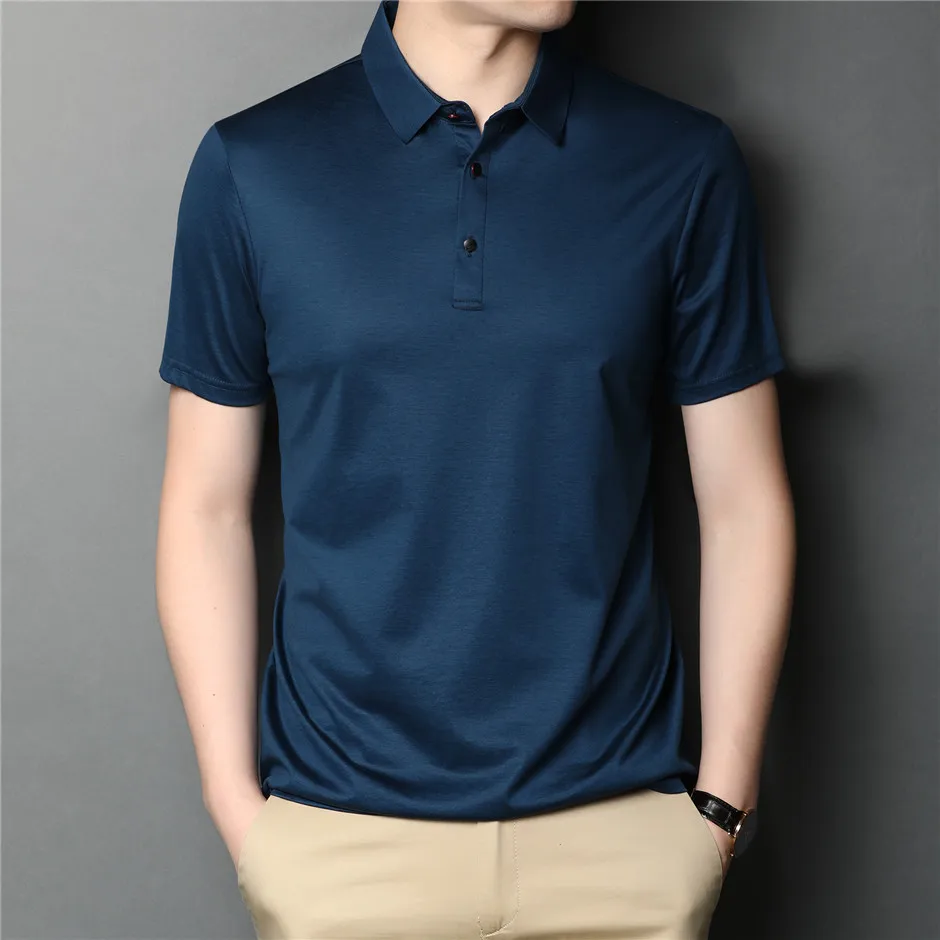 Summer Classic Pure Color Casual Short Sleeve 100% Cotton Polo-Shirt ...