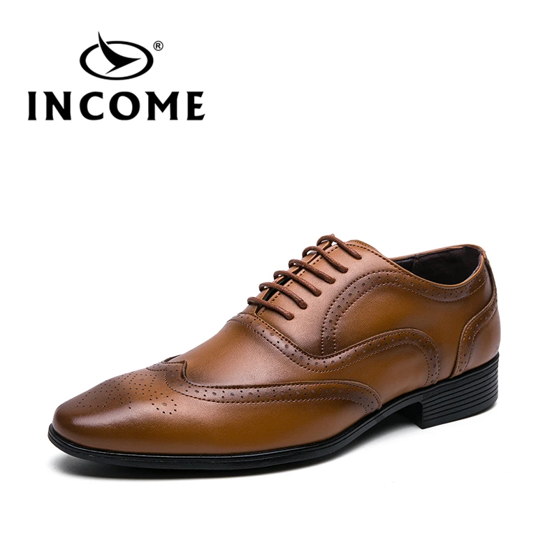 Income 2020 New Spring and Summer Business Men's Leather Wedding Shoes Black Genuine Oxford Brouge men size 38-48 | Обувь