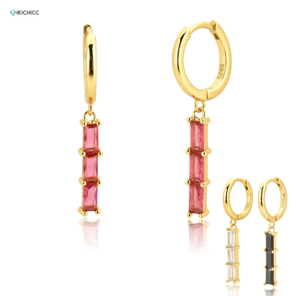 Kikichicc 100% 925 Sterling Silver Pink Zircon Line Drop Earring Piercing Pendiente Luxury 2020 Fashion Fine Jewelry | Украшения и