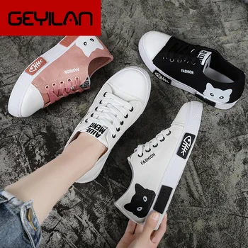 

Women's flat casual shoes 2019 new cute animal summer pink cartoon student canvas shoes women's shoes zapatos de mujer sneakers