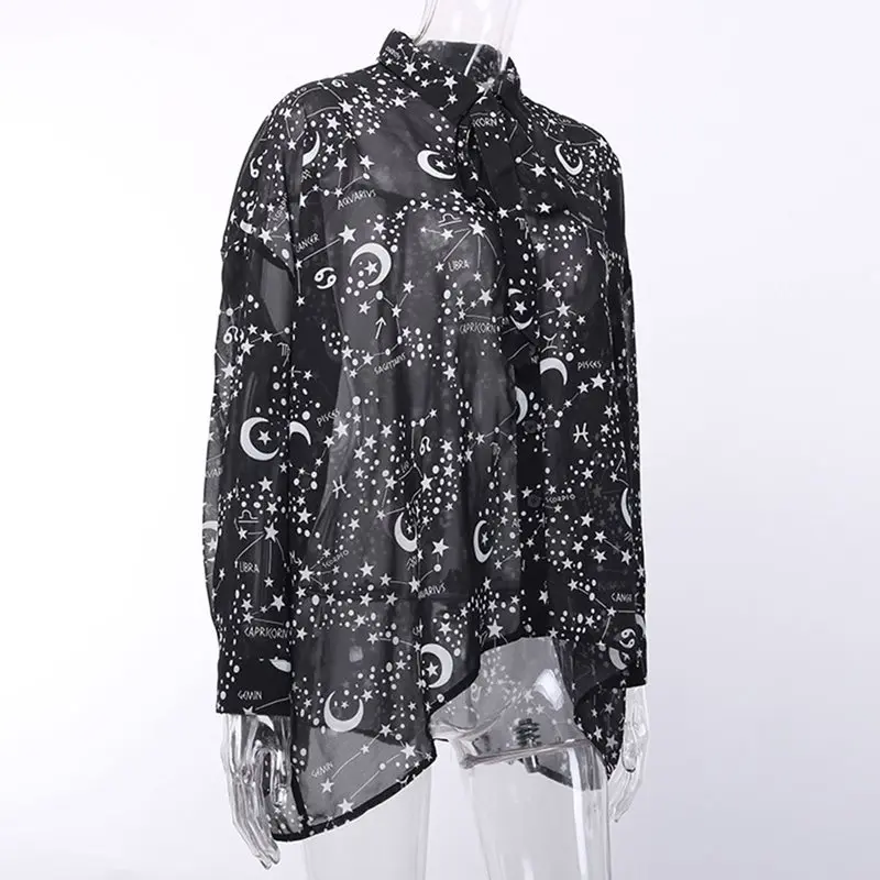 Rosetic женская блузка Готический шифон Blusas Mujer De Moda Женские топы и блузки черного цвета