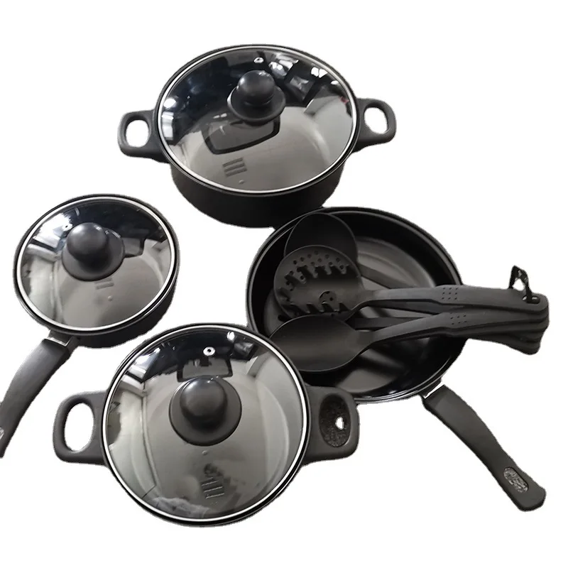 7 Piece Aluminum Non-Stick Dishwasher Safe Cookware Set, Pots and Pans, Black