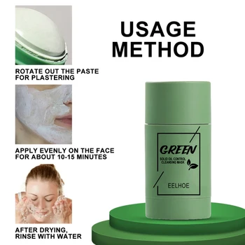 Green Tea Deep Cleansing Solid Mask Purifying Clay Stick Mask Oil Control Anti Acne Eggplant