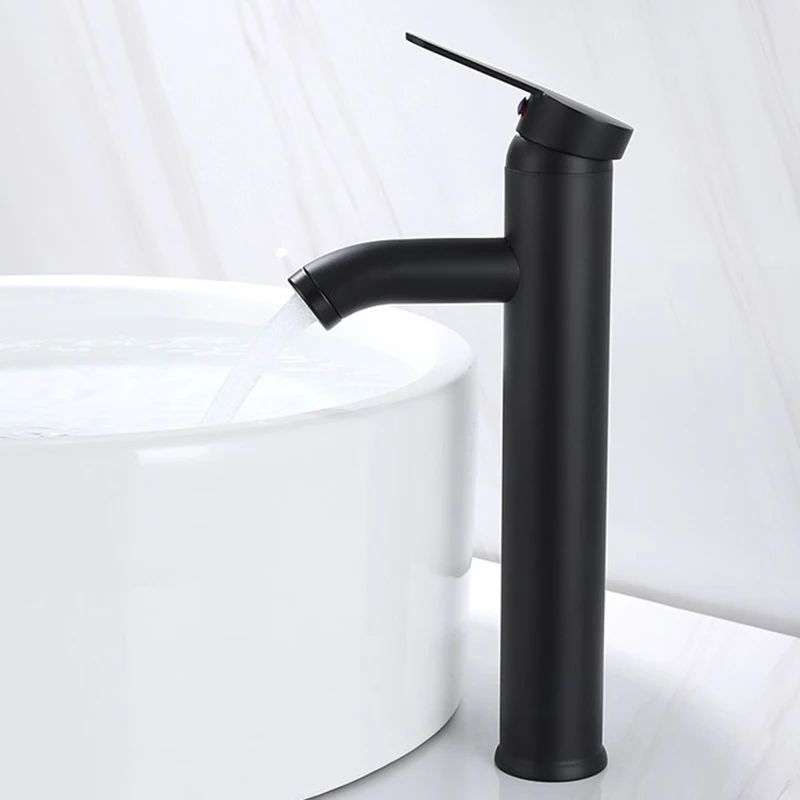 Matte Black Bathroom Basin Faucet Hot and Cold Water Mixer Tap Deck Mounted Single Hole Nrdic Style basin faucet bathroom faucet
