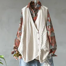 Женский свитер жилет без рукавов свободная кнопка вниз v-образный вырез сплошной цвет вязаный жилет JS25