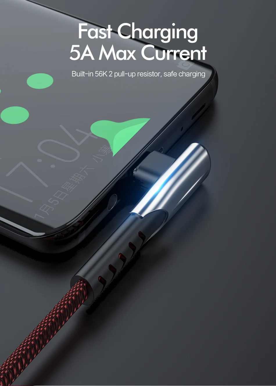 ROCK 5A usb type C кабель 1 м 2 м QC3.0 Быстрая зарядка type-C кабель для huawei P30 Xiaomi samsung S10 S9 USB-C зарядное устройство