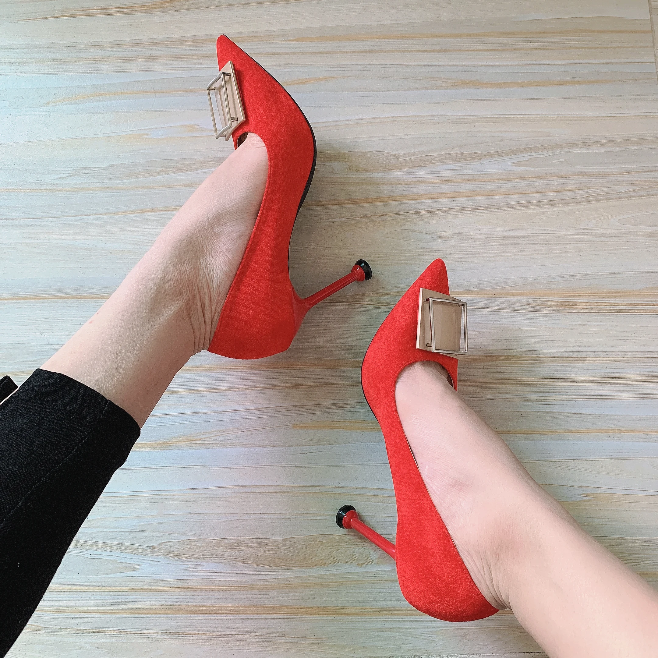 

Stylish Sexy Summer Red Wedding Heels Comfortable Plain Elegant Lady Pumps Slingback Heels Black Work Shoes for Women Thin Heels