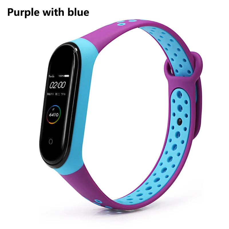 Purple with blue Спортивный ремешок BOORUI mi band 4, удобный ремешок pulseira mi band 4, аксессуары, силиконовый ремешок для xiaomi mi band 4 - Цвет: Purple with blue