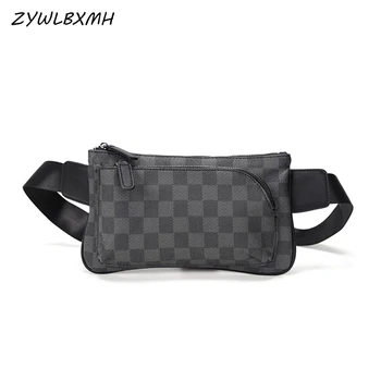 

ZYWLBXMH Men's Chest Bag Vintage Lattice Waist Pack Waterproof PU Leather Fanny Pack Multiple Pockets Solid Color Waist Bag