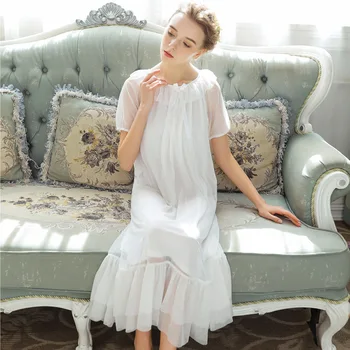 

Summer Palace Princess Moder Mesh Short Sleeve Night Dress Plus Size Womens Nightgown Sleepwear Night Gown Sexy Sleeping Dress