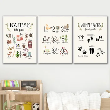 

natural Animals Alphabet Arabic numerals Nursery Wall Art Canvas Painting Nordic Posters And Prints Wall Pictures Baby Kids Room