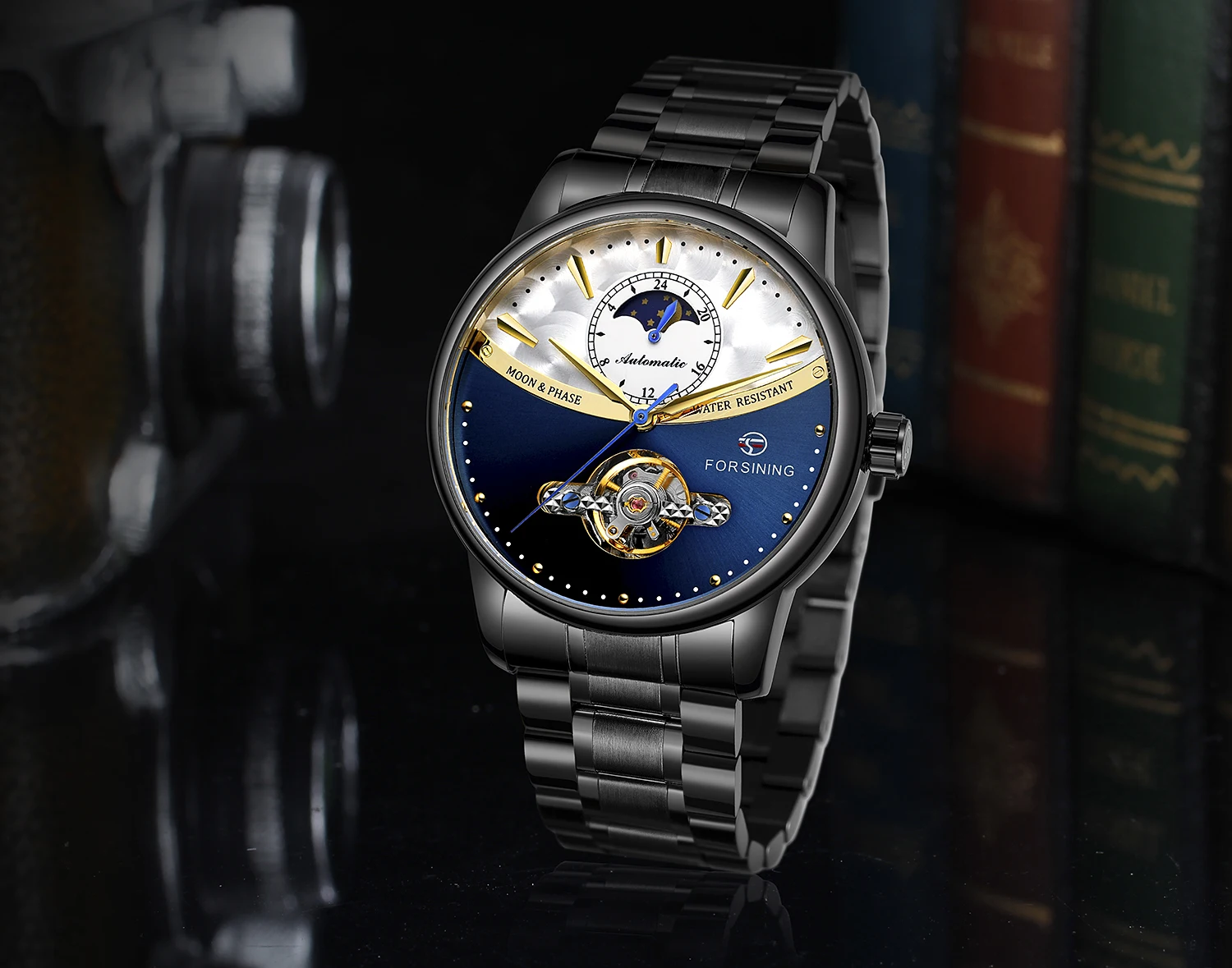 FORSINING Белое золото Tourbillion дизайн полный корпус из нержавеющей стали Moon Phase Мужские автоматические механические часы лучший бренд класса люкс