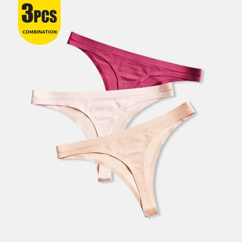 

3PCS Lady Low-Waist Seamless Briefs Womens Sexy Thong Breathable Silky Women Pure Sports Lingerie G-string Plus Size Panties