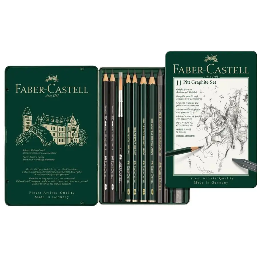 Faber Castell Питт графитовые комплект 9000 олова 11/19/26/33 Профессиональный эскизов карандаши для рисования набор 112972 112973 112974 112977 - Цвет: 112972 tin of 11