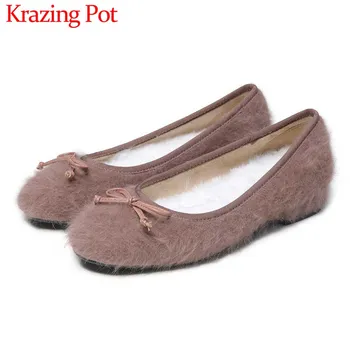 

Krazing Pot sweet cute girl bowtie Woolen casual ladies shoes round toe low heels daily wear dating comfortabl fashion pumps L17