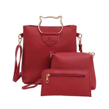  Korean Female Bag PU Leather Female Bag Solid Color Light Hand Bill Of Lading Shoulder Bag 3 Piece Set Lady Fashion Handbag 