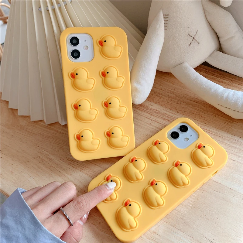 Agrotera Soft Silicone Case Cover for iPhone 7 8 Plus X XS XR 11 Pro Max SE 2020 12 Pop it Fidget Toys Rubber Yellow Duck