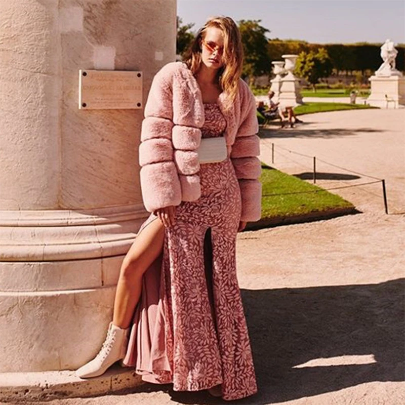 

Liva girl Fake Fox Fur Jacket Women Winter Faux Fox Fur Jackets Woman Warm Artifical Pink Fox Fur Coats Female Ladies