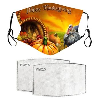 

1Pcs Mask+2Pcs Filters Adult Unisex Thanksgiving Printed Protection Face Mask Washable Earloop Face Mask mascarilla reutilizable