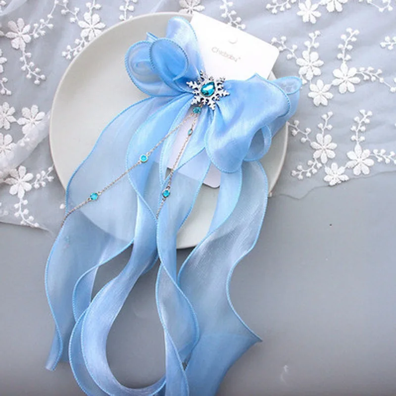 Prinzessin Pompom Haarnadeln Große Blaue Schleifen Haarspange für Kinder Kinder Langes Band Entenschnabel Clip Mädchen Schule Haarklammern Kopfbedeckung Geschenk – Detail 13