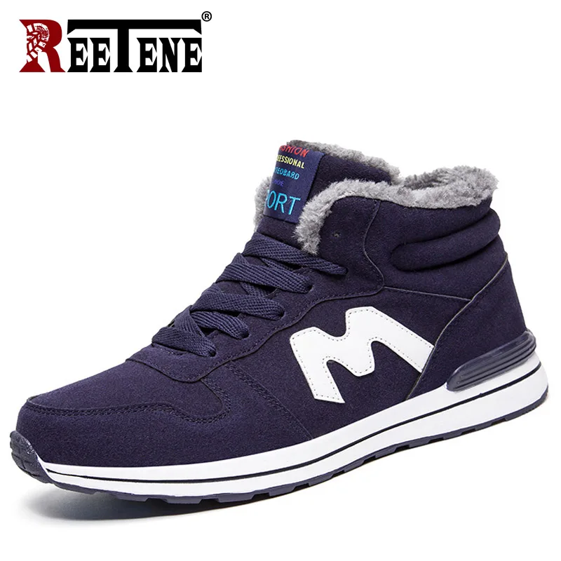 

REETENE Men Boots Mens Fur High Top Ankle Boots Shoes Men Plush Winter Sneakers Mens Winter Shoes Fashion Snow Boots 39-46
