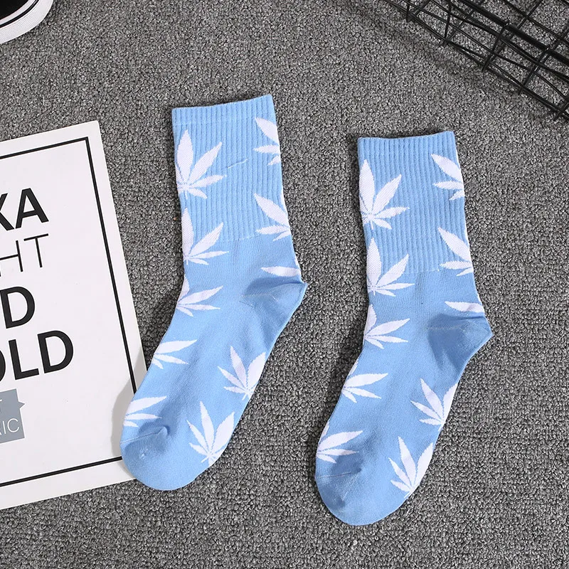 light blue-white Носки с кленовыми листьями, мужские s Wo, мужские носки, длинные, пара, уличная одежда, модные, хлопковые, Harajuku, искусство, спортивные, Marvel, подарок для мужчин - Цвет: light blue-white