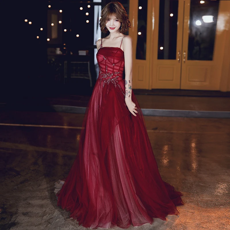 Изысканное Сетчатое платье Cheongsam на тонких бретельках, элегантное женское Бордовое платье Qipao, сексуальное длинное китайское свадебное платье для невесты, Vestidos