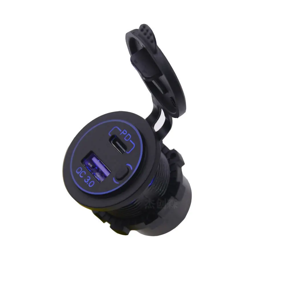 

12V24V universal modified car PD socket + QC3.0 smart fast charge USB power socket switch charger