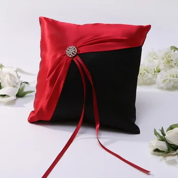 

Red Color Wedding Ring Pillow With Rhinestones