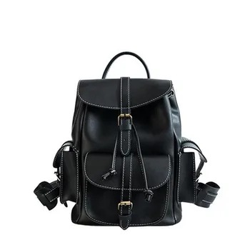 

Gothic Style PU Leather Backpack Women Black Solid Simple Casual Schoolbag Travel Backpacks 2020 Student Girl Teenage Bags