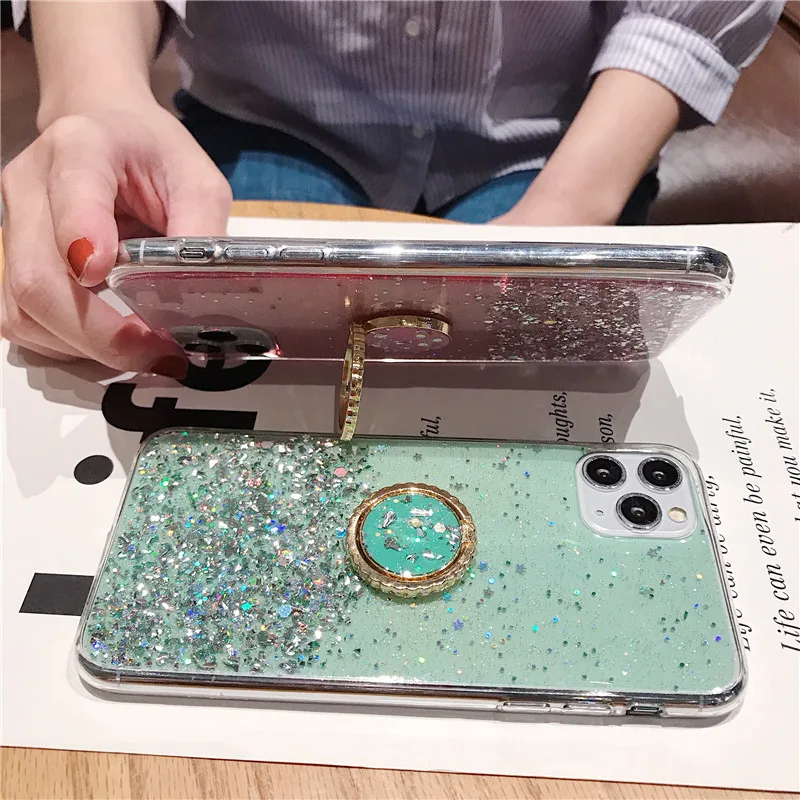 Блестящий чехол со звездным кольцом подставкой для телефона Huawei Y6 Y7 Pro Y5 Y9 Prime 2017