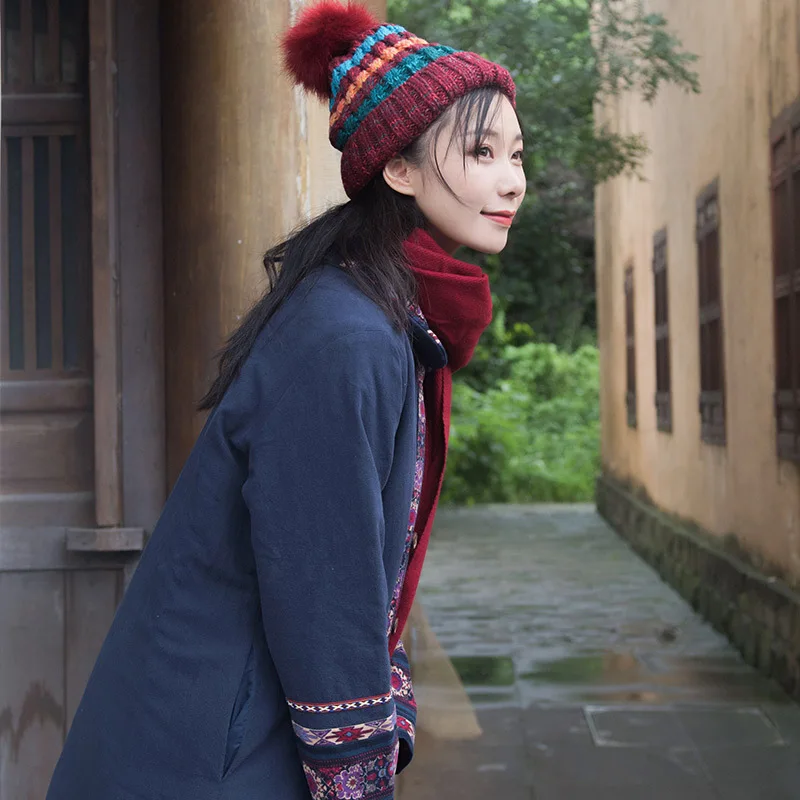 

2018 Origional Design Joint Cotton Linen WOMEN'S Dress National Wind Cotton Coat Thick Wooden Button Cotton-padded Clothes